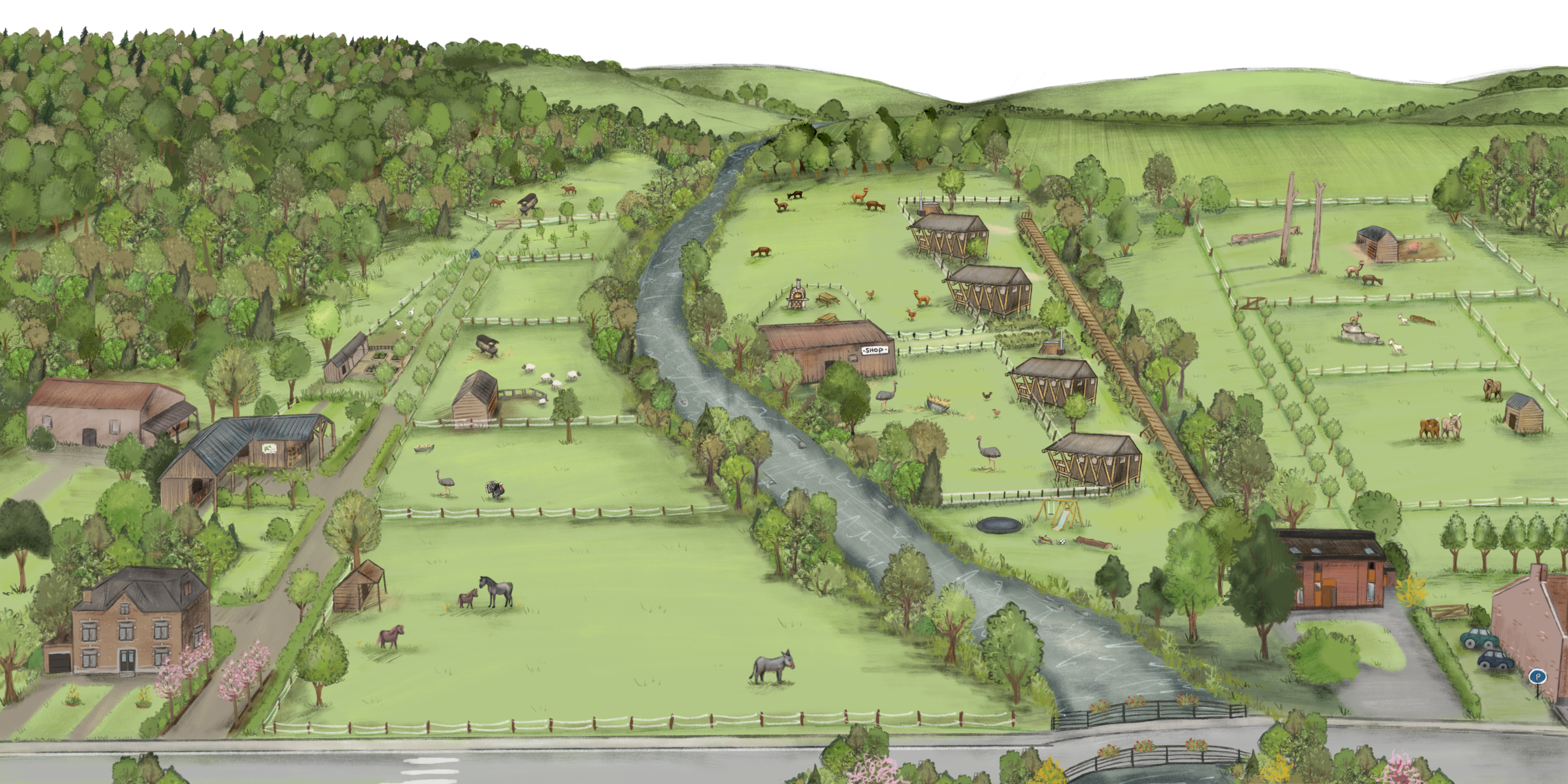 Coloured illustration ferme des 3 Centenaires